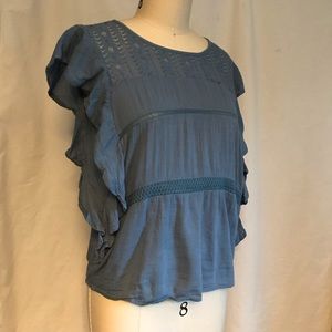 Ruffle sleeve top with lace neck